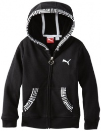 Puma - Kids Girls 2-6X Printed Trim Long Sleeve Hoodie, Black, 6X