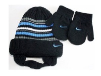 Nike Toddler Boy's 2/4T Trapper Beanie Hat & Mittens Set (Black)