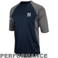 MLB Majestic New York Yankees Featherweight Tech Fleece 3/4 Sleeve Performance Top - Navy Blue