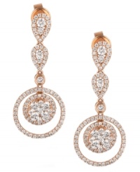 Round and resplendent. Le Vian's double-circle drop earrings, set in 14k rose gold, feature round-cut diamonds (1-3/8 ct. t.w.) in a stunning fashion. Approximate drop: 1-1/4 inches.