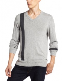 DKNY Jeans Men's Long Sleeve Athletic Stripe V-Neck, Heather Grey, X-Large