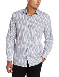 John Henry Men's Long Sleeve Stripe Shirt, Bright Cobalt, Medium