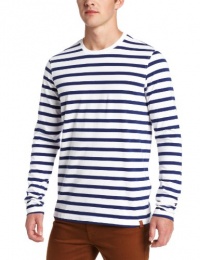 Ben Sherman Mens Breton Stripe Long Sleeve Crew Neck, Bright White, Large