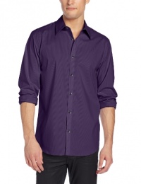 Calvin Klein Sportswear Men's Long Sleeve Non-Iron Stripe Shirt,Purple Shade,Large