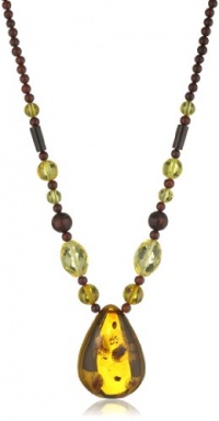 Multicolor Amber Faceted Bead Necklace with Honey Amber Pendant Necklace , 18