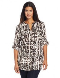 Calvin Klein Women's Plus-Size Printed Crew Roll-Sleeve Blouse