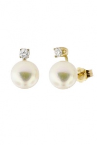 Effy Jewlery 14K Yellow Gold Diamond Pearl Earrings, .50 TCW