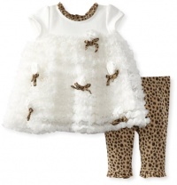 Nannette Baby-Girls Newborn 2 Piece Animal Print Rossette Dress Legging Set, Beige, 6-9 Months