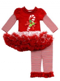 Rare Editions Girls Candy Cane Holiday Dress Outfit Leggings , Red , 2T