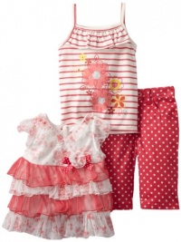 Nannette Baby-girls Infant 3 Piece Polka Dot Capri Pant Set, Melon Twist, 24 Months