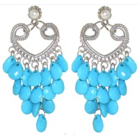 Chandelier Earrings with Acrylic Baubles, in Turquoise with Silver Finish