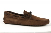 Tod's Mens Shoes Brown Leather Gommino Braided Front Tie Moccasins