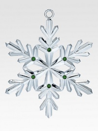 This year's silverplate snowflake is adorned with festive emerald green crystals.4 diameterPresented in satin-lined gift boxImported