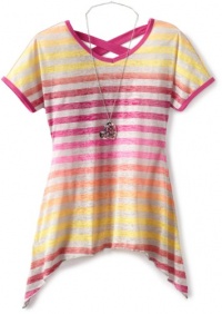 Beautees Girls 7-16 Stripe Sharkbite Hem Top, Pink, Small