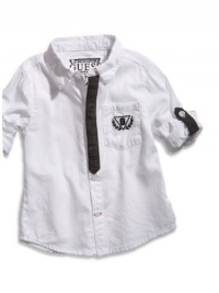 GUESS Kids Boys baby boy long-sleeve solid shirt with mock tie (12-24m), WHITE (12M)