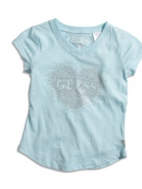 GUESS Kids Girls little girl short-sleeve rhinestone top, AQUA (5/6)