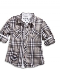 GUESS Kids Boys little boy long-sleeve tribeca plaid shirt, LIGHT GREY (4)