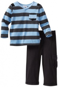 Splendid Littles Baby-Boys  Charcoal Rugby Stripe Mix V-Neck Set, Sky, 12-18 Months