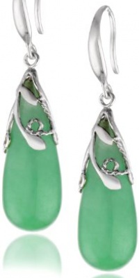 Sterling Silver and Green Jade Teardrop Earrings