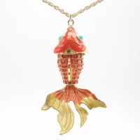 Daisyjewel Koi Fish Necklace with Moving Body and Head: This Beautifully Crafted Pendant and Braided 30 Inch Chain with Lobster Clasp Both in Skin Safe Gold Alloy for Durability. The Pendant Boasts Three Vivid Colors of Enamel Work with an Orange Body, Wh