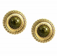 Charter Club Earrings, Gold Tone Metal and Green Stone Hypo-Allergenic Clip-on Button Earrings