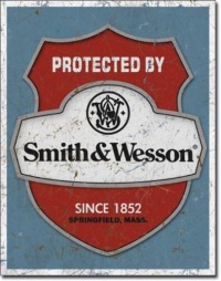 Protected by Smith and Wesson Distressed Retro Vintage Tin Sign