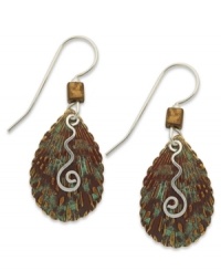 Feeling special. Jody Coyote embraces texture with its drop earrings, set in sterling silver with a teardrop silhouette in green patina-finished bronze. A squiggle embellishment adds a stylish touch. Approximate drop: 1-1/2 inches.