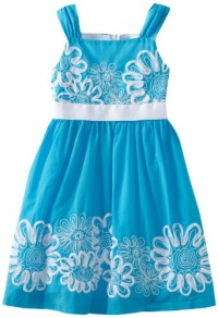 Rare Editions Girls 7-16 Embroidered Soutach Dress, Turquoise/White, 10