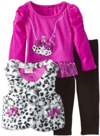 Nannette Baby-Girls Infant 3 Piece Leopard Print Vest with Shirt and Pant, Purple, 24 Months