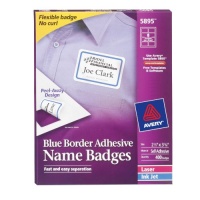 Avery Adhesive Name Badges, 2.33 x 3.38 Inches, White with Blue Border, Box of 400 (5895)