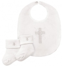 Stephan Baby Infant Boy/Girl Embroidered Christening Bib and Bootie Socks Set, White