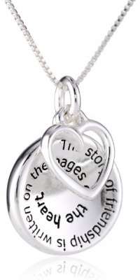 Sterling Silver The Story of Friendship Disc and Heart Pendant Necklace, 18