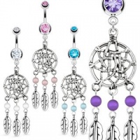 Stainless Steel Dream Catcher Net with Bead Based Feathers Fancy Navel Ring; Comes With Free Gift Box