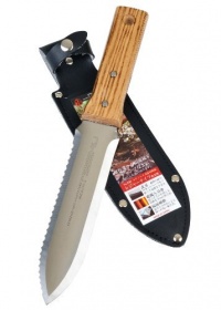 Tomita Japanese Hori Hori Garden Landscaping Digging Tool With 7-inch Stainless Steel Blade & Sheath, Natural Wood Handle