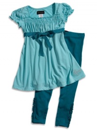 GUESS Kids Girls Little Girl Smocked Baby-Doll Dress and , AQUA (3T)