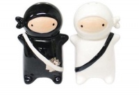 180 Degrees Pj0345 Japanese Ninja Kids Salt & Pepper Shaker Set, Black and White