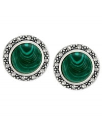 Look glamorous in green. Genevieve & Grace's round earrings, set in sterling silver, feature synthetic malachite (1-3/4 ct. t.w.) and marcasite to stunning effect. Approximate diameter: 5/8 inch.