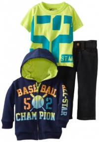 Nannette Boys 2-7 3 Piece Baseball Champion Denim Pant Set, Dark Blue, 24 Months