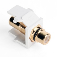 Leviton 40830-BWE QuickPort RCA, Gold-Plated Connector with Black Stripe, White