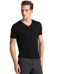 Single jersey melange v-neck tee, soft and luxe. Great stand alone tee.