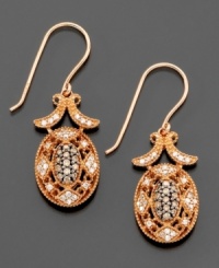 Make a style statement with these stunning antiqued earrings from Effy Collection. Earrings feature round-cut white diamonds (1/4 ct. t.w.) and champagne diamonds (1/5 ct. t.w.) set in 14k rose gold. Approximate drop: 1-1/4 inches.