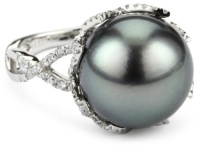 Katie Decker Lotus 18k Diamond and Tahitian Pearl Ring, Size 7