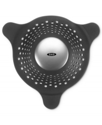 Prevent your drain from clogging with the OXO Shower and Tub Drain Protector. Features three suction cups to keep it securely in place and a domed shape to accommodate both flat and pop-up drains. During bath time it also prevents toys from escaping down the drain.