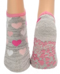 Skidders Womens/Girls Gripper Socks - Grey with Hearts