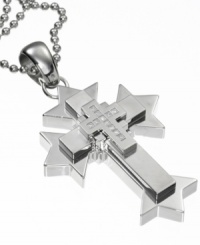 You've got faith, now show it off.  This stainless steel cross pendant by Simmons Jewelry Co. features sparkling diamond accents and a chic ball chain. Approximate length: 30 inches. Approximate drop: 2-1/4 inches.