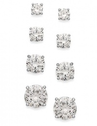 B. Brilliant Sterling Silver Earrings Set, Cubic Zirconia Set of Four Stud Earrings