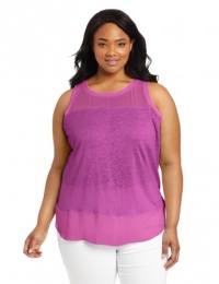 DKNYC Women's Plus-Size Sleeveless Top With Chiffon Yoke and Hem