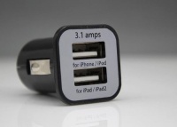 USAMS Compact High Output Dual USB Car Charger - 3.1A Output Ideal for Charging iPad, iPad 2, Galaxy, iPhone, HTC, Droid, GPS, and Other Tablets, Smart Phones and USB Powered Devices (Data cable not included) (black)