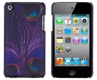 Purple Peacock Feather Embossed Hard Case for Apple iPod Touch 4, 4G (4th Generation) - Includes DandyCase Keychain Screen Cleaner [Retail Packaging by DandyCase]