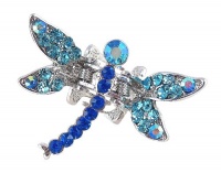 Hair Clip - Crystal Dragonfly - Med Size (1-3/4 x 1-1/4) ~ Aqua & Sapphire Blue (FB107)